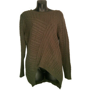 Evolution By Cyrus Sweater Women Medium Olive Cable Knit Asymmetric Hem Pullover